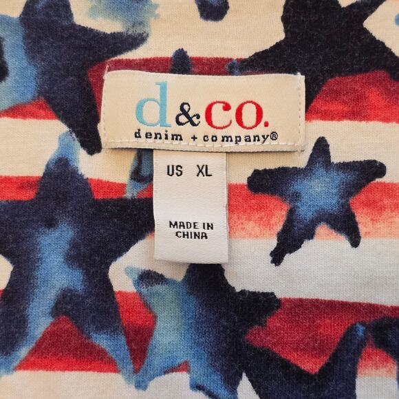D&Co Top Womens Size XL Multicolor Stars and Stripes Short Sleeve Cotton Blend - Picture 3 of 10